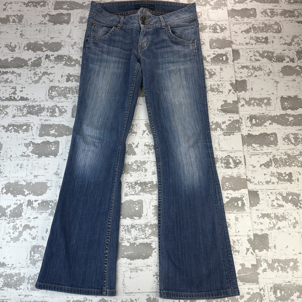 Hudson Jeans Womens 27 Blue Flare Flap Pocket Double Button Stretch Denim USA